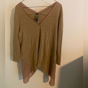 Marla Wynne Women Long Sleeve Linen Tunic‎ Top Medium Shark Bite Hem Lightweight